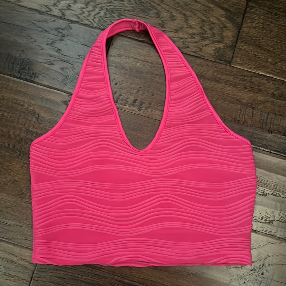 Pink Textured and Stretchy Halter Top